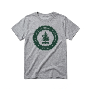 Gray t-shirt with Spruce Crest logo